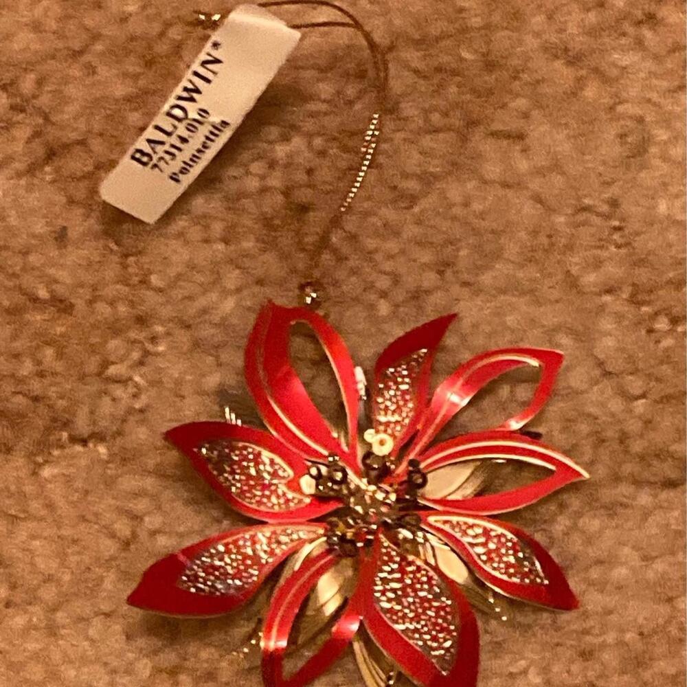 Baldwin 24 kt Gold Finished Brass Poinsetta Ornament